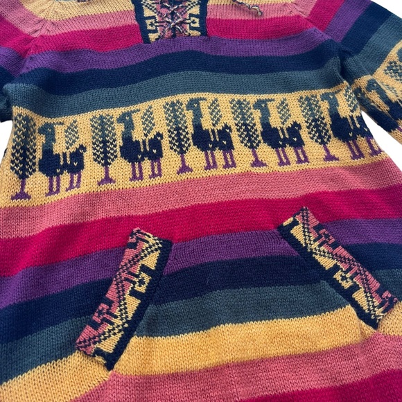 ARTESANIAS APAZA ALPACA Women’s S/M Peru Multicolor Sunset Stripe Hooded Sweater - Picture 10 of 15